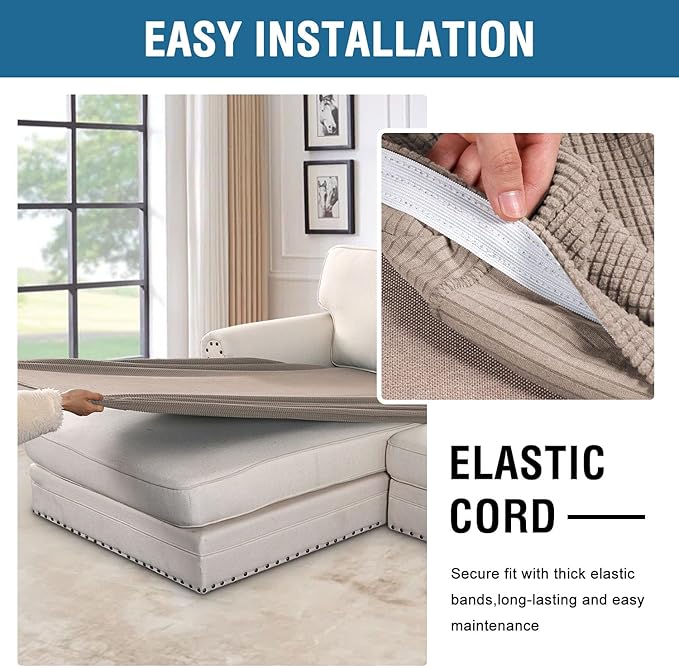 H.VERSAILTEX Super Stretch Individual Chaise Cover Sectional Couch Covers for L Shaped Sofa Both Left/Right Featuring Thick Jacquard Textured Twill Fabric (1 Piece Chaise Cover, Sand)