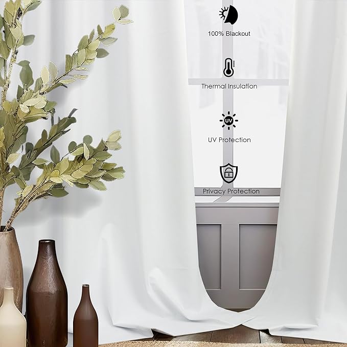100 Inch Curtains & Drapes Window Coverings Custom Extreme Blackout Linen Curtains White Black Out Thermal Curtains for Sliding Glass Door Heavy Duty Panels 2 Back Tab Pleated 52 Inch Wide by 100 Long
