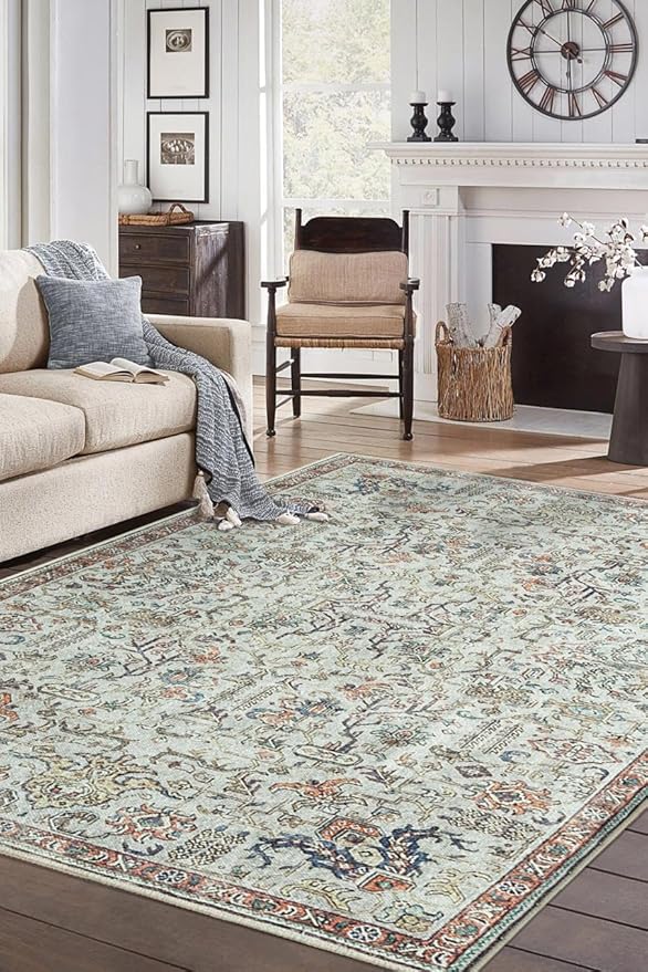 Keen Home Design 9x12 Rug - Machine Washable Area Rug with Non-Slip Backing, Ideal for Living Room, Dining Room, Bedroom - Vintage, Easy Clean, Durable, Low Pile Rug - (9' x 12')