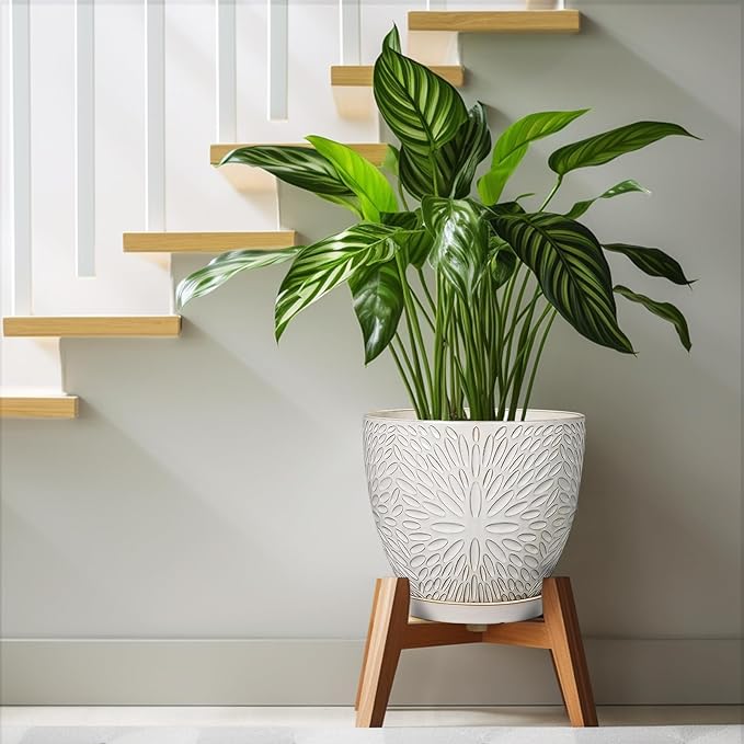 G EPGardening 10 Inch Ceramic Planter Pot with Drainage Hole and Saucer Large Plant Pot for Indoor Plants Outdoor Round Flower Pot for Home Garden Office White