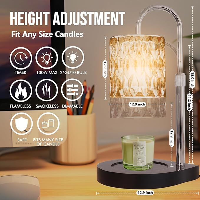 GEEZO Fragrance Candle Warmer Lamp，Electric Candle Warmer with Timer & Dimmer，Mom Christmas Birthday Gifts for Women, House Warming Gifts New Home Bedroom Decor