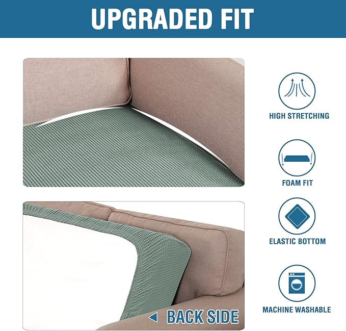 H.VERSAILTEX Super Stretch Individual Seat Cushion Covers Sofa Covers Couch Cushion Covers Slipcover Sets Thick Jacquard Textured Twill Fabric (1 Piece Loveseat Cushion Cover, Sage)