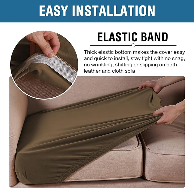 H.VERSAILTEX Velvet Stretch Couch Cushion Cover Plush Cushion Slipcover for Chair Cushion Furniture Protector Seat Cushion Sofa Cover (1 Piece Armchair Cushion Covers, Bronze Brown)