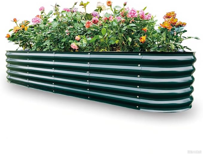 Gardmax Galvanized Raised Garden Bed, Lightweight Planter Boxes Outdoor with Easy Assembly, Large Garden Bed for Vegetables, Fruits, Flower Dark Green 8FT