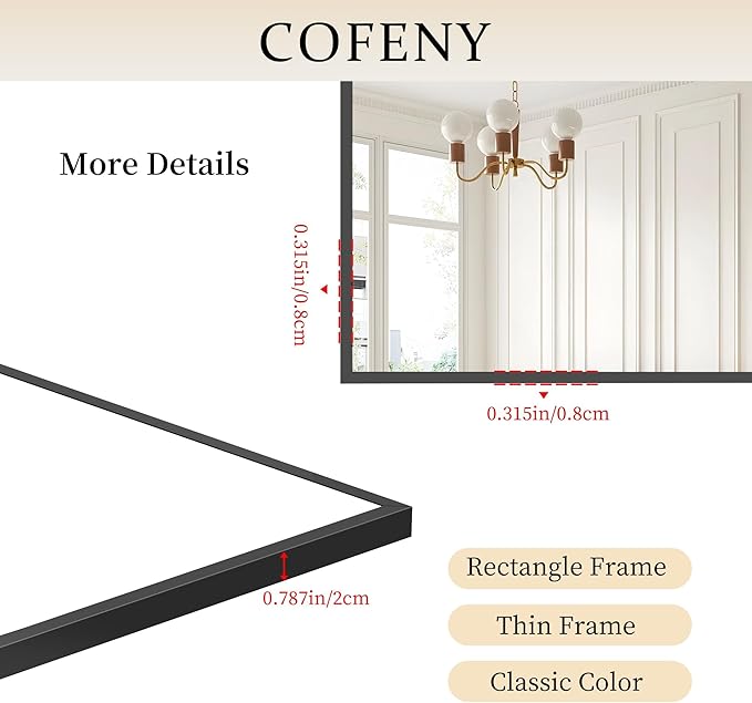 36x72inch Bathroom Mirror, Black Rectangle Mirror with Thin Metal Frame, Large Rectangular Wall Mirrors for Bathroom, Living Roomm, Hair Salon, Big Farmehouse Mirror Hang Horizontal/Vertical