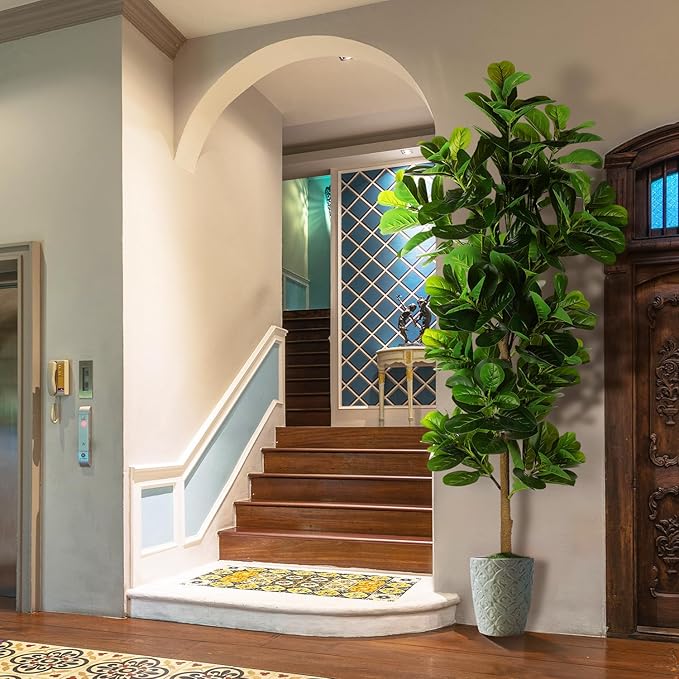 7.3ft Artificial Fiddle Leaf Fig Tree (87in) with Plastic Nursery Pot Faux Tree, Ficus Lyrata Fake Plant for Office House Farmhouse Living Room Home Decor (Indoor/Outdoor)