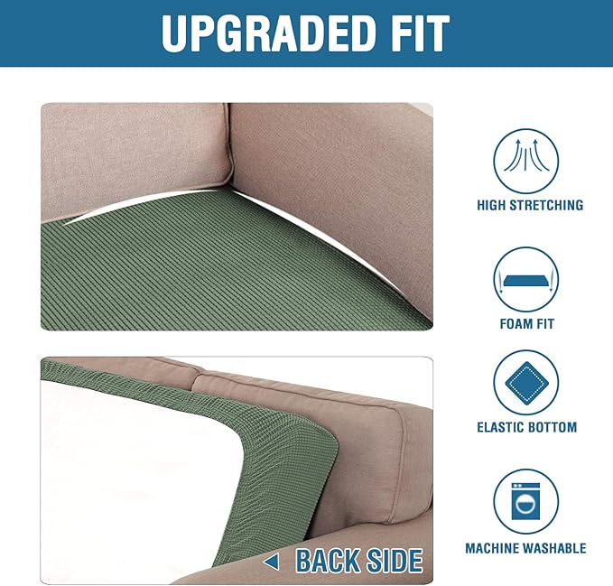 H.VERSAILTEX Super Stretch Individual Seat Cushion Covers Sofa Covers Couch Cushion Covers Slipcover Sets Thick Jacquard Textured Twill Fabric (1 Piece Sofa Cushion Cover, Loden Frost)