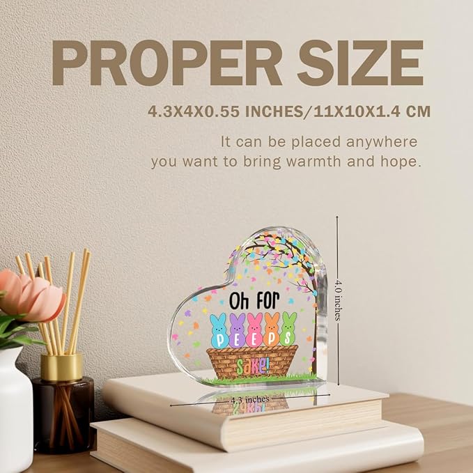 Funny Easter Bunny Decor Desk Decor Acrylic Heart Sign Easter Decorations Easter Gift Acrylic Heart Plaque Box Sign for Home Farmhouse Kitchen Bathroom Shelf Table Decoration Oh for Peeps Shake Sign