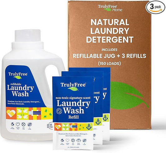Laundry Detergent for Sensitive Skin | Gentle & Safe for Baby Clothes | Plant-Based | 3 Pack Refill Powder| Easy to Dissolve to Create a Liquid| Signature Wash Scented (150 Loads)