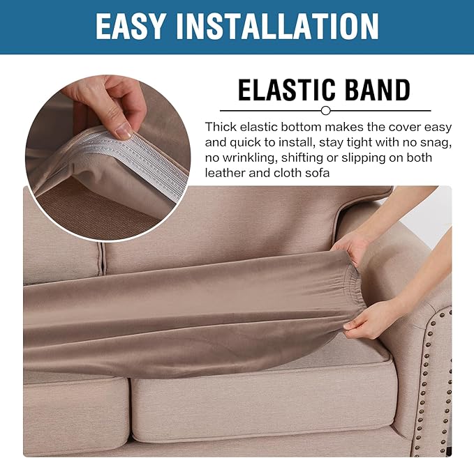 H.VERSAILTEX Velvet Stretch Individual Couch Cushion Cover Plush Cushion Slipcover for Loveseat Sofa Cushion Furniture Protector Seat Cushion Sofa Cover (1 Piece Sofa Cushion Cover, Taupe)