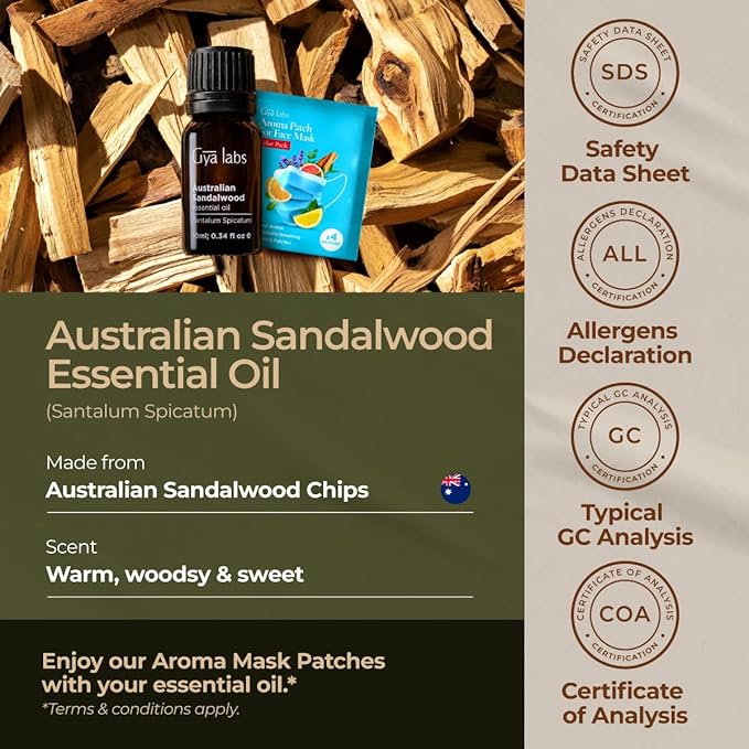 Gya Labs Australian Sandalwood Essential Oil for Skin & Hair - 0.34 Fl Oz - 100% Pure Natural Australian Sandalwood Oil for Diffuser, Aromatherapy Use & Candle Making Scent