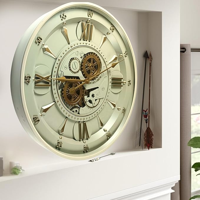 24'' Inch Real Moving Gear Wall Clock Ireland Line (Brass Light, 24 inches (59 cm))