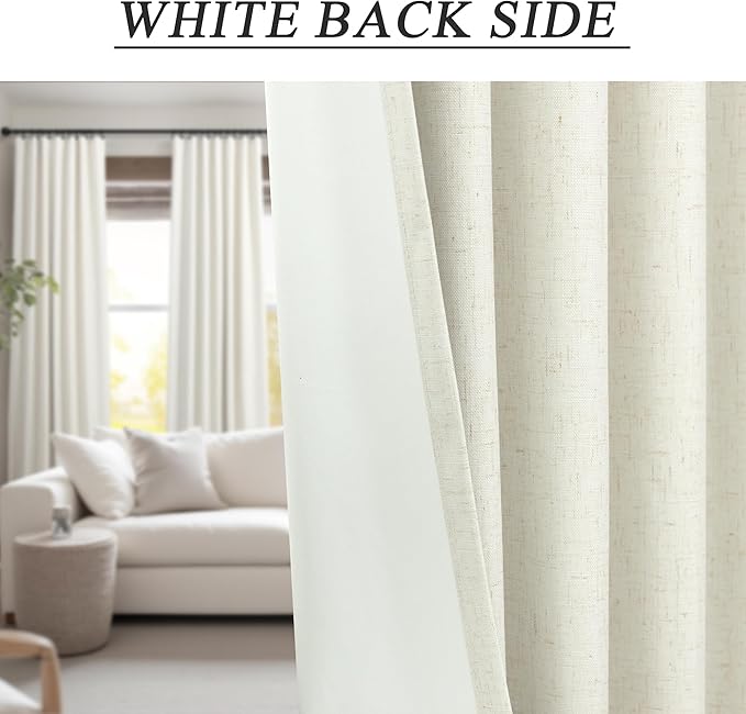 100% Blackout Elegant Curtains 95 Inch Length 2 Panel Set for Living Room Sunroom Back Tab Thermal Insulated Custom Curtains for Windows Boho Farmhouse Drapes 95 Inch Long Office Ivory Cream Off White