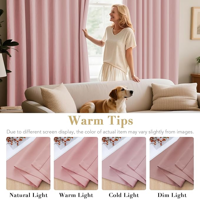 H.VERSAILTEX Blackout Window Curtain Panels Thermal Insulated Room Darkening Solid Grommet Curtains/Drapes for Bedroom Privacy Protection (Set of 2 Panels,52 by 63 Inch Long, Baby Pink)