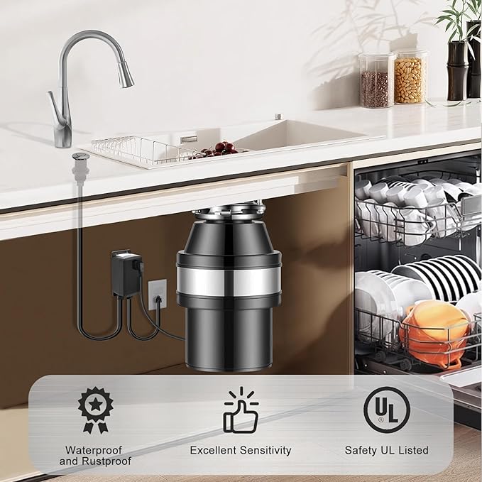 Garbage Disposal Air Switch Kit, Garbage Disposal Button, Sink Top Waste Disposer On/Off Switch, UL Listed Air Switch Compatible with All Garbage Disposals (Brushed Stainless Steel）