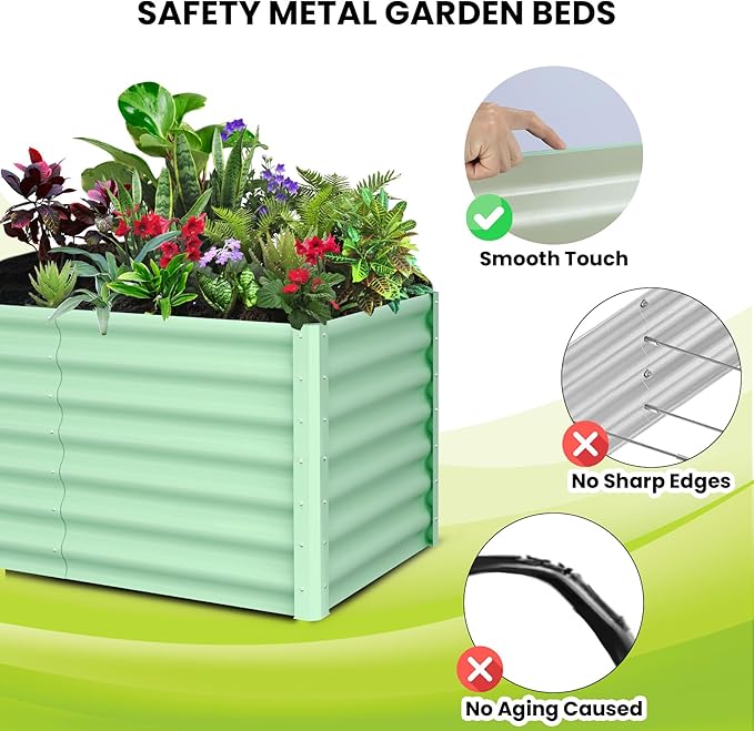 Galvanized Raised Garden Bed Outdoor, 2 Pcs 6x3x2FT Outdoor Large Planter Raised Beds Open Base with Safety Edge and Glove for Vegetables Flowers Ground Planter, Green