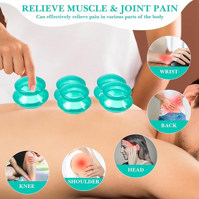 Geiserailie 16 Pcs 4 Sizes Cupping Therapy Set Silicone Cupping Massage Cups Professional Chinese Therapy Cup Vacuum for Body Muscle Nerve(Green)