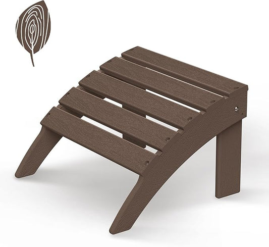 GREENVINES Adirondack-Ottoman | Wood Grain | HDPE Plastic | Outdoor Footrest | All Weather | Foot Rest | Foot Stool | Dark Brown | for Adirondack Chair