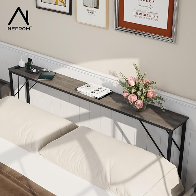 63'' Console Table, Skinny Entryway Table with Fast-Charging Station, Narrow Long Sofa Table, Behind Slim Couch Table for Entrance, Hallway, Living Room Decor ST-GY160-1