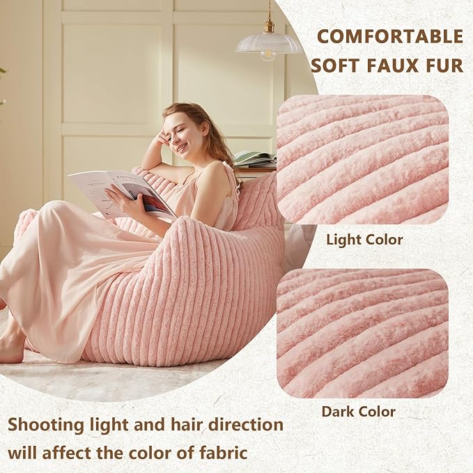 Giant Bean Bag Chairs for Adults Teens, Large Bean Bag Sofa Chairs with Filling Comfy Fuzzy BeanBag Chair with Armrests for Bedroom Living Room Reading