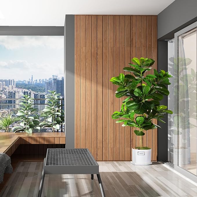 5ft Artificial Fiddle Leaf Fig Tree (60in) with Plastic Nursery Pot Faux Tree, Ficus Lyrata Fake Plant for Office House Farmhouse Living Room Home Decor (Indoor/Outdoor)