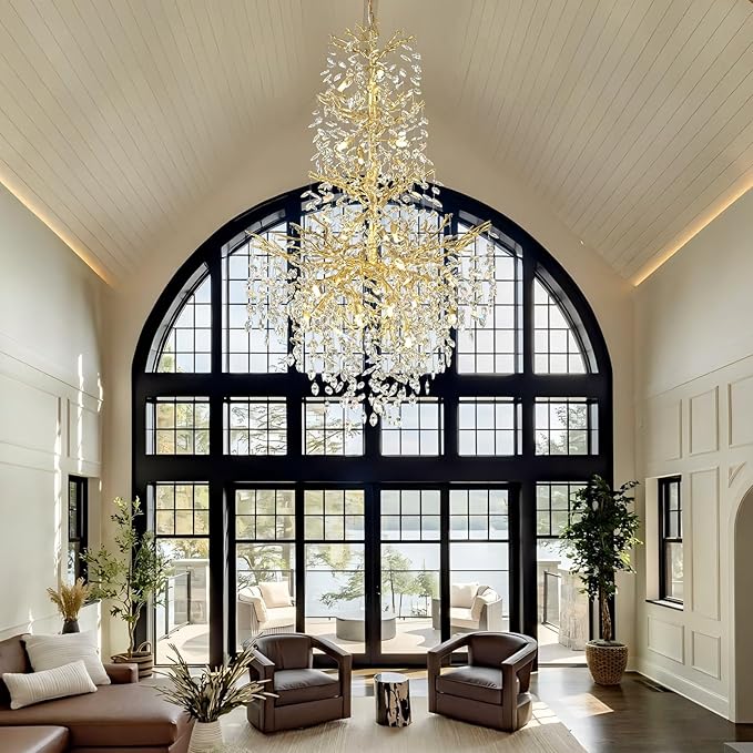 H61'' Modern Gold K9 Crystal High Ceiling Chandeliers, 23-Lights Staircase Chandeliers,Luxury Large Crystal Tree Branch Chandelier, D40'' Foyer Chandelier,For Living Room,Entryway,Dining Room