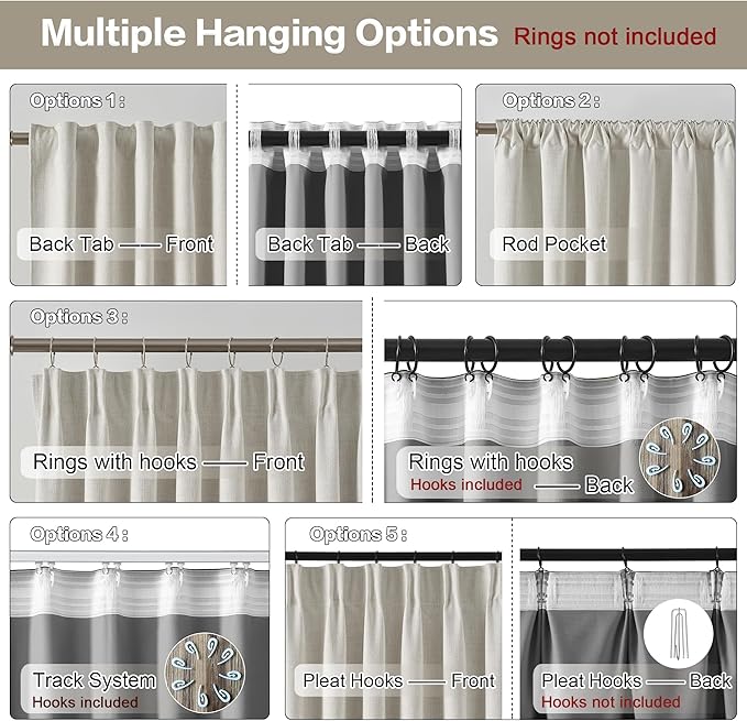 2 PCs Extra Wide Linen Blackout Curtains 100 Inches Long,Back Tab Pleaetd Drapes with Hooks Track System Curtain Panels Room Divider Curtains for Patio Sliding Door Living Room 70 x 100 Natural Birch