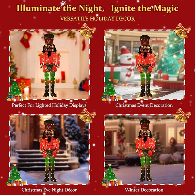 61Inch Nutcracker Christmas Decor Outdoor with LEDs 5 Feet Lighted Large Nutcracker Lighted Christmas Decorations Outdoor with Stakes & Zip Ties for Xmas Yard, Porch, Lawn