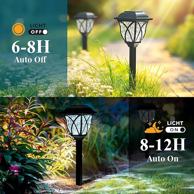 GIGALUMI Solar Lights Outdoor Waterproof, 6 Pack LED Solar Garden Lights, Solar Lights for Outside, Garden Decor for Yard, Patio, Landscape, Planter, Walkway (Cold White)