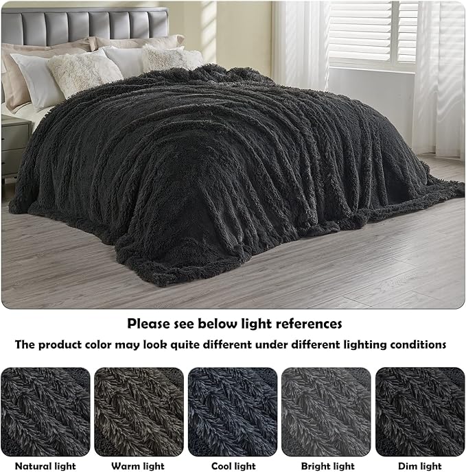 GONAAP Fuzzy Faux Fur Throw Blanket Twin Size Dark Grey Super Soft Cozy Plush Fuzzy Shaggy Blanket for Couch Sofa Bed (Dark Grey, Twin(60"x80"))