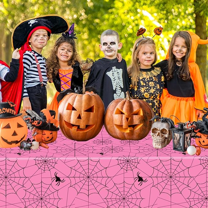 2 Pcs Halloween Tablecloth - Plastic Halloweens Spider Webs Table Cloth, Pink Disposable Rectangle Spiderweb Table Cover for Halloween Party Decorations Supplies Favors Tables Decor, 108 x 54 Inch