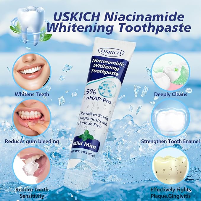7.5% Nano Hydroxyapatite Toothpaste,6 Pack Fresh Breath Toothpaste for Remineralizing Enamel & Sensitive Relief,Whitening,Antiplaque,Natural Peppermint,Fluoride-Free