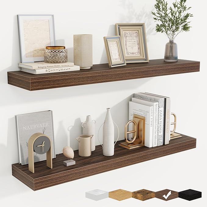 fuqing Floating Shelves for Wall, Bathroom Shelf Wall Mounted for Storage, Shelves with Invisible Bracket for Bedroom, Kitchen, Living Room, Farmhouse Small Book Shelf, 36 Inch Set of 2, Walnut