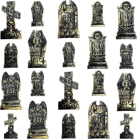 20Pcs Halloween Mini Tombstones Figurines, Plastic Miniature Tombstones Set Mini Gravestones Halloween Decorations for Miniature Graveyard Scene Haunted House DIY Crafts