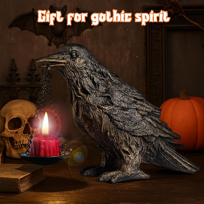Gothic Home Decor Fake Crow Light Holder Raven Lamp Tealight Candle Holder Resin Statue Half Gold
