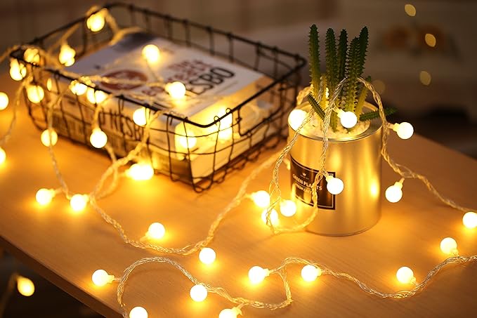 Globe String Lights for Bedroom, 49 Feet 100 LED Fairy Lights Plug in, 8 Modes Warm White Christmas String Lights for Indoor Outdoor Patio Party Garden Wedding Christmas Tree Decor