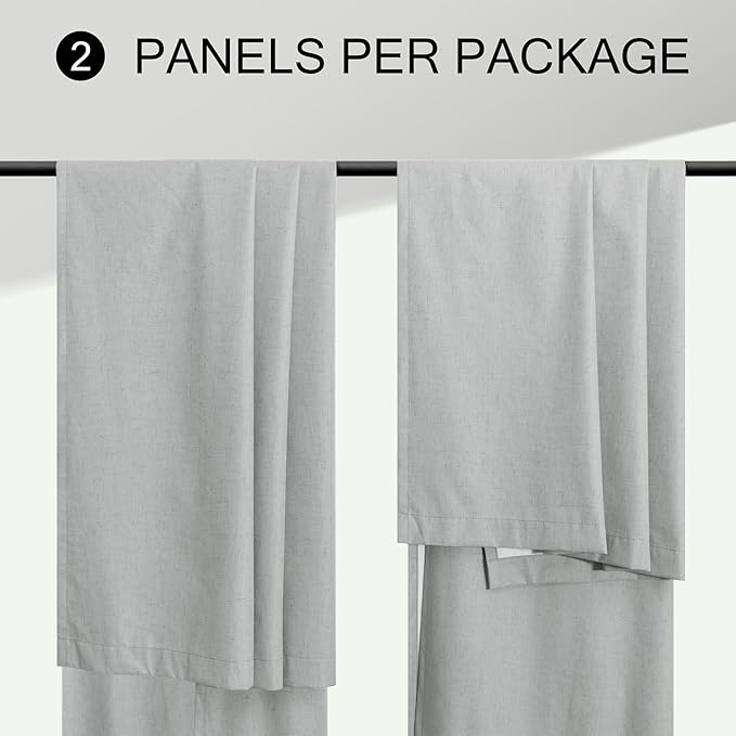 100 Percent Blackout Sliding Glass Door Curtains 120 Inches Long 2 Panels 10 FT Theater Floor to Ceiling Drape Linen Cotton Textured Luxury Curtains Farmhouse Black Out Light Grey Gray White Back Tab