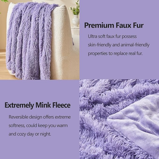 GONAAP Fuzzy Faux Fur Throw Blanket Twin Size Lavender Super Soft Cozy Plush Fuzzy Shaggy Blanket for Couch Sofa Bed (Lavender, Twin(60"x80"))