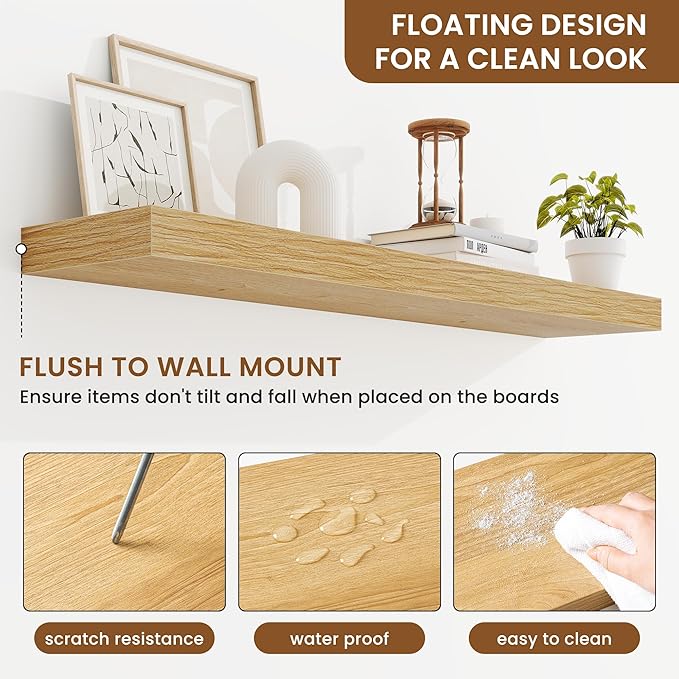 fuqing Floating Shelves for Wall, Bathroom Shelf Wall Mounted for Storage, Shelves with Invisible Bracket for Bedroom, Kitchen, Living Room, Farmhouse Small Book Shelf, 40 Inch Set of 2, Oak