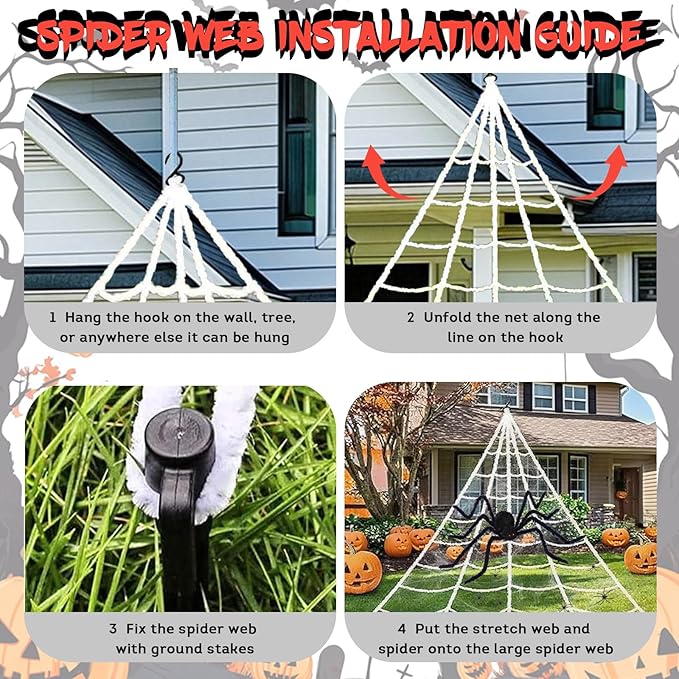 16.4 X 15.8Ft Giant Spider Web Halloween Decorations with 250 LED Lights, Halloween Spider Web Outdoor with 5Ft Large Spider, 3.53 Oz Stretch Web and 20 Small Spiders for Yard House Party Decoration