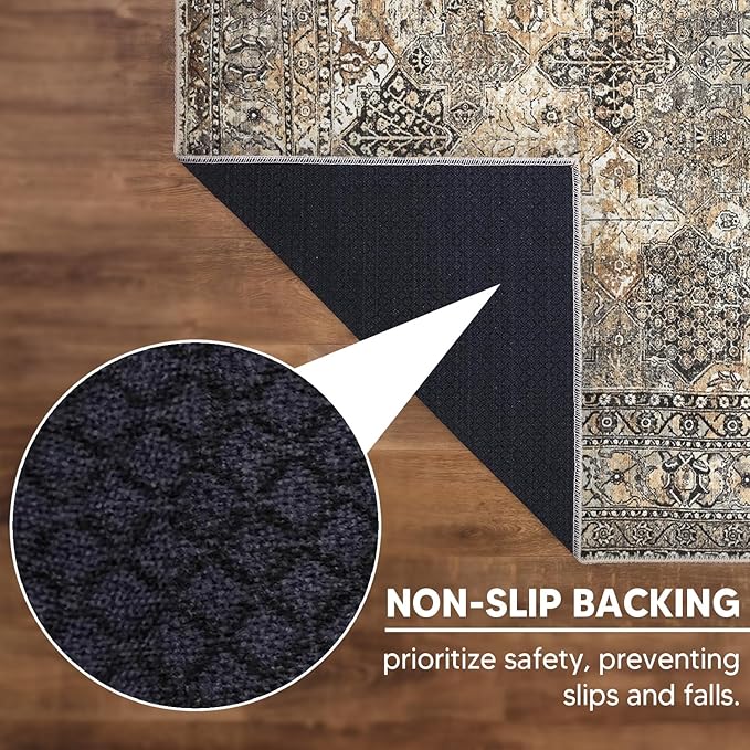 Keen Home Design 9x12 Rug - Machine Washable Area Rug with Non-Slip Backing, Ideal for Living Room, Dining Room, Bedroom - Vintage, Easy Clean, Durable, Low Pile Rug - (9' x 12')