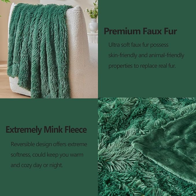 GONAAP Fuzzy Faux Fur Throw Blanket Dark Green Super Soft Cozy Plush Fuzzy Shaggy Blanket for Couch Sofa Bed (Dark Green, Throw(50"x60"))