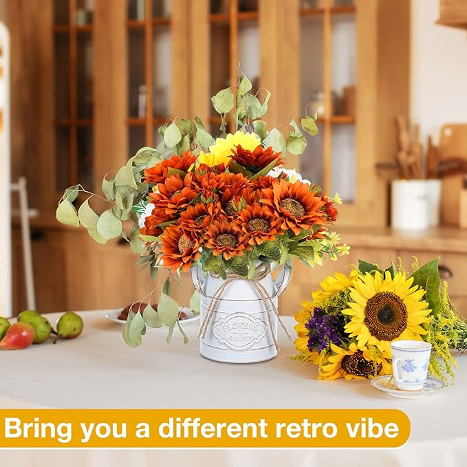 6 Inch Farmhouse Vase Decor Milk Can Vintage Flower Jug Galvanized Metal Vase with Handle Rustic Flower Buckets for Thanksgiving Christmas Table Centerpiece Weddings Gifts(Retro White,8 Pcs)