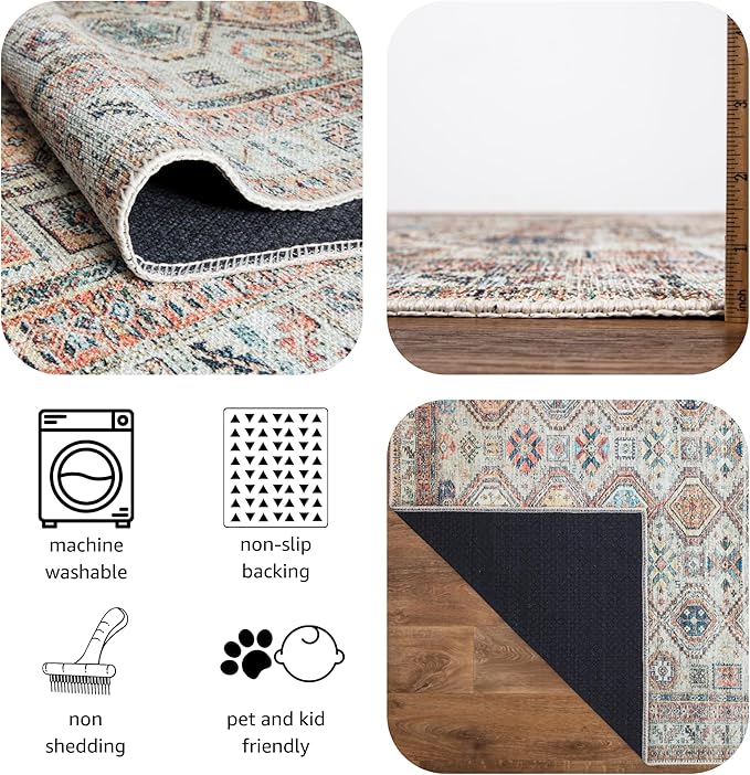 Keen Home Design 9x12 Rug - Machine Washable Area Rug with Non-Slip Backing, Ideal for Living Room, Dining Room, Bedroom - Vintage, Easy Clean, Durable, Low Pile Rug - (9' x 12')