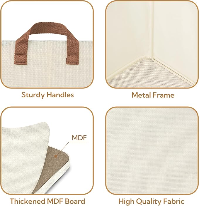 GRANNY SAYS Closet Storage Baskets, Collapsible Fabric Storage Bins with Metal Frame, Clothes Organizer Bins, Extra Large Baskets for Shelves, Ivory, 4-Pack