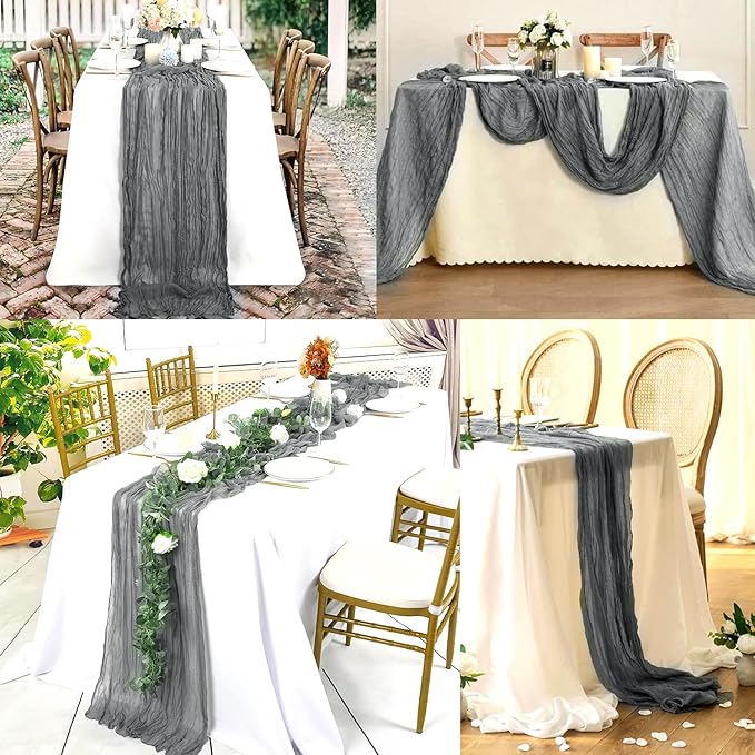 20 Pack Gray 10FT Cheesecloth Table Runner Rustic Gauze Fabric Cheese Cloth Table Runner for Wedding Bridal Baby Shower Table Decor 20 x 120 Inch Long Boho Sheer Birthday Party Table Decorations