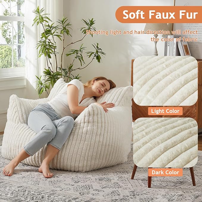 Giant Bean Bag Chairs for Adults with Filling Plush Fluffy Bean Bag Chairs for Teens with Armrests Comfy BeanBag Lazy Couch Sofa Chair for Bedroom Living Room Reading