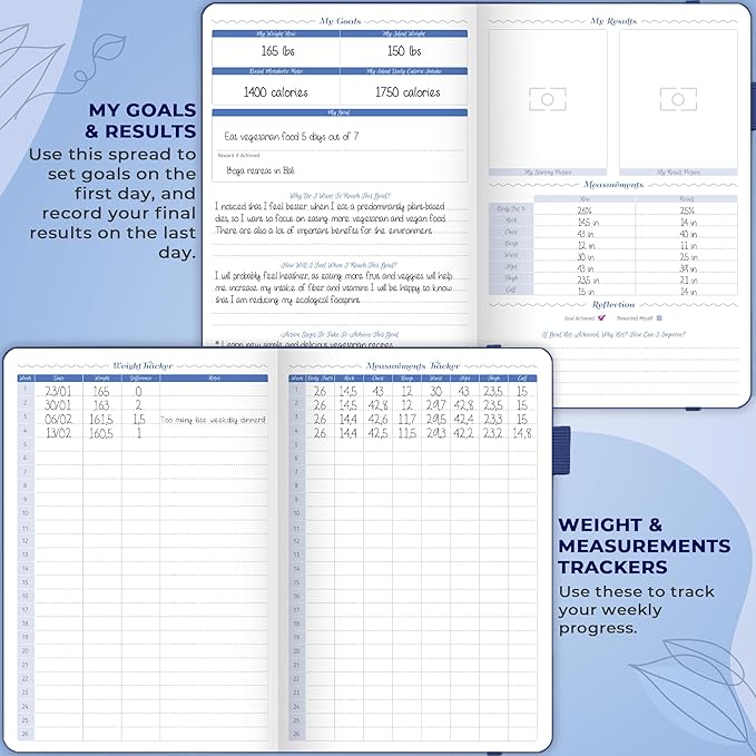 GoGirl Food Journal & Wellness Planner –– Diet & Fitness Diary – Nutrition Journal with Meal, Exercise & Weigh Loss Tracker, A5 (Mystic Blue)