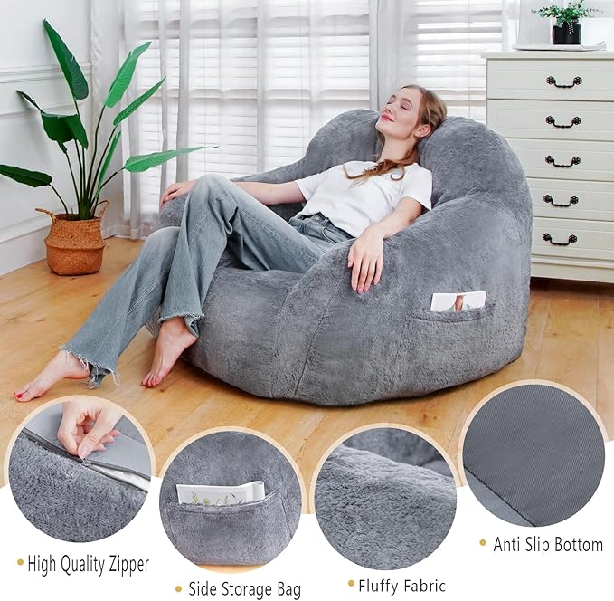 Giant Bean Bag Chair, Oversized Bean Bag Chairs for Adults and Kids, Gaming Chair Stuffed Memory Foam | Storage | Non-Slip, Removable Bean Bag Sofa Comfy Chair for Bedroom, Livingroom