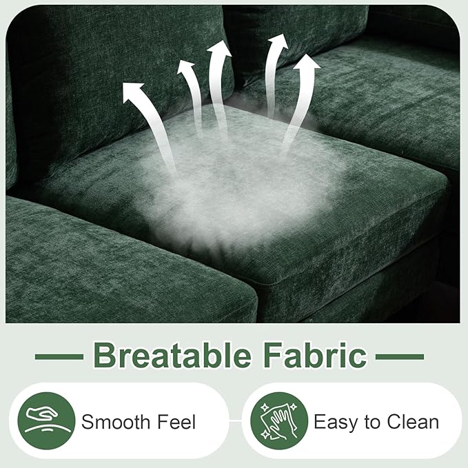 Karl home U-Shape Sectional Sofa Couch 111" Modern 4-Seat Sofa with Chaises Chenille Fabric Upholstered Covertible Couch with Wood Grain Legs for Living Room, Reception Room, Apartment, Green